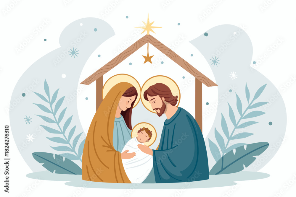 Visual Sign Nativity Featuring Nativity Scene Glowing Dynamic Creative Visual Stock Vector ...