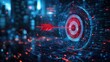 © Nice Seven - A futuristic target with a digital arrow, set against a glowing abstract background, symbolizes precision and focus in technology.