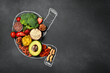 © Yaruniv-Studio - Healthy diet for human stomach: oatmeal, flax, banana, green broccoli, fresh avocado and other healthy vegetables and fruits. Healthy food clean eating selection.