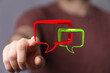 © vegefox.com - Illustration of hand touching digital speech bubbles, representing communication and interaction in the digital age. Focus on message exchange.