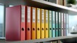 © khumthong - A row of colorful ring binders on a shelf office supplies neatly organized