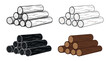© Graphic Genius - Collection of four stacked log illustrations in various styles, including a black and white sketch, a simple line art drawing, a dark silhouette, and a colored cartoon version