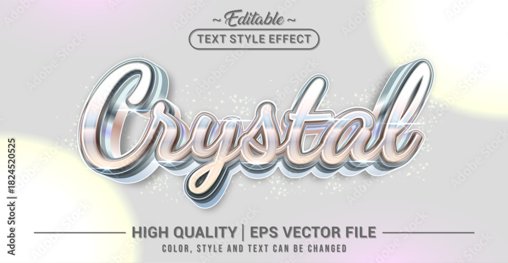 Editable text effect vector “Crystal”, featuring glossy, translucent ...