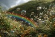 © Vilius - soap bubbles float across a grassy hillside with a rainbow