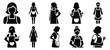 © Bipul - mom with apron icon set, black color and white background
