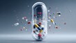 © Николай Чайка - colorful capsules in bright surroundings, bright pills float in sleek studio setting, vibrant capsules suspended in studio lighting illustrating pharmaceutical progress and scientific exploration