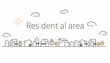 © imran - Illustration of a peaceful residential area with houses, trees, and a bright sun shining through the clouds on a clear day, perfect for real estate or community themes