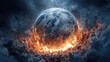 © mila103 - A stunning cosmic disaster depicts Earth surrounded by flames, with destruction evident in the sky. This event highlights the contrast between the planet and the dark universe.
