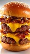 © Mira Studio - Buttery brioche bun holding two seared patties, golden cheddar, and sweet caramelized onions