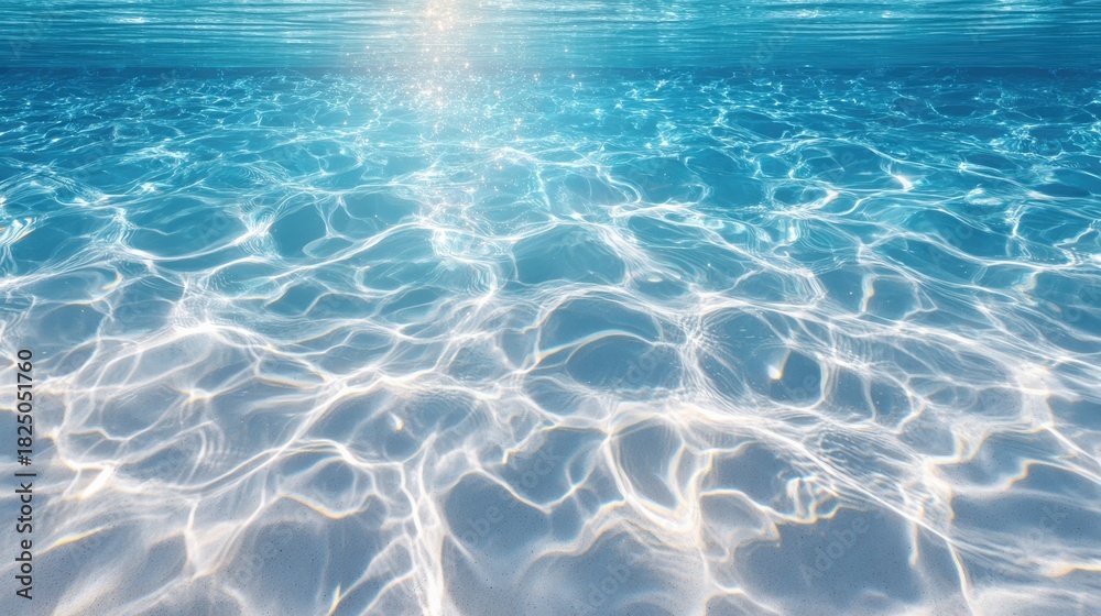 Bright, serene water reflects sunlight, creating a sparkling effect. The surface displays gentle waves and a clear view, suggesting a tranquil aquatic environment.