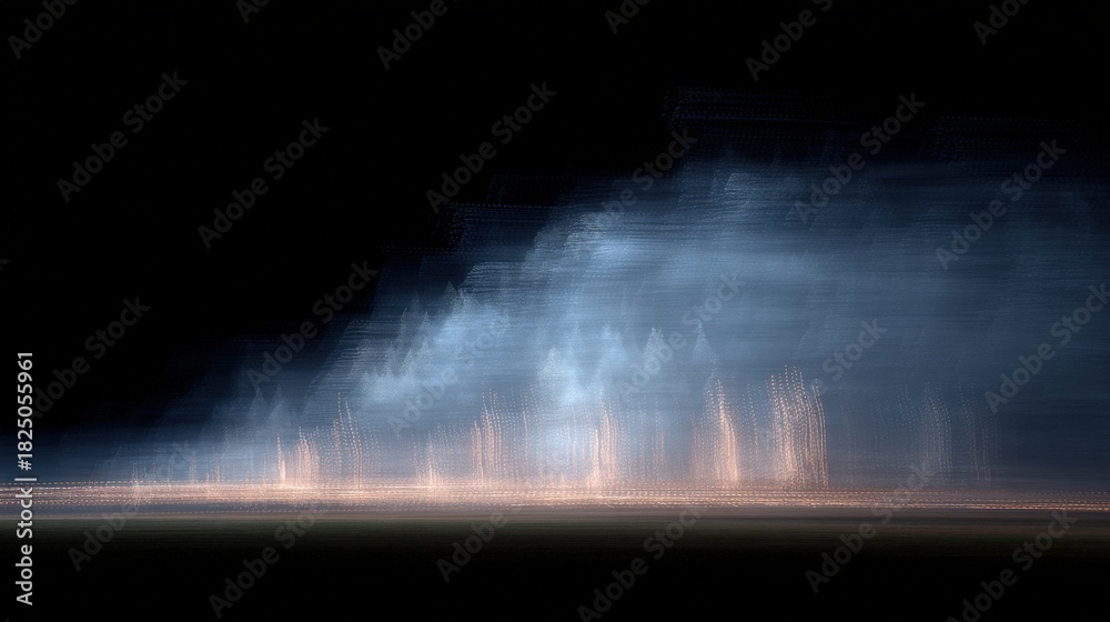 In a dark environment, light patterns blend and swirl, forming a unique abstract scene. The movement suggests depth and texture, inviting viewers to interpret the visual experience.