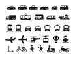 © 100% HAND-CRAFTED  - Vehicle icon set. Simple symbols with cars, buses, trains, ships, airplanes, helicopters, bicycles and motorbikes. Means of transportation. Flat vector illustration collection