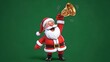 © Kavindu - 3D cartoon Santa Claus ringing bell on green background.