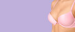 © Pixel-Shot - Beautiful young woman in pink bra on lilac background, closeup