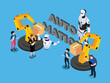 © Creativa Images - Automation and Robotics in Logistics, Warehousing, and Supply Chain Management 3d isometric vector illustration