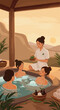 © AltheaD - Pixel Art Women Relaxing in Natural Hot Springs During Golden Hour