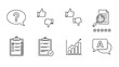 © widi - Icons representing feedback, survey, and data analysis in line art style.