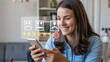 © Media Srock - Young woman smiles while selecting a satisfaction level on a digital feedback interface displayed over her handheld device