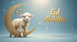 © AFFANYUDA - Fluffy lamb on golden crescent moon, 'Eid Al Adha' text, blue starry sky