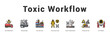 © Mia - Toxic Workflow Modern and clean web banner illustration featuring thematic icons for visual communication
