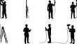 © Md - Silhouette of electricians working with cables and tools, inspecting electrical systems, installing wiring, professional maintenance, safety at work concept illustration