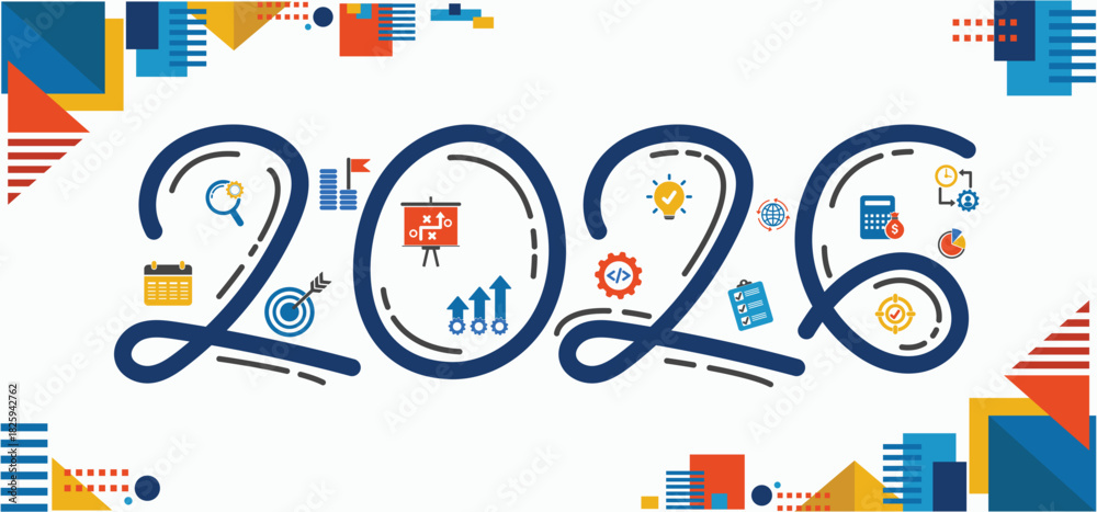 Image vectorielle Stock 2026 new year goal plan action with target ...