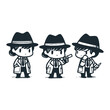 © JokoSusanto - Children's line scribble of playful three girl detective