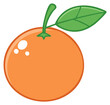 © Taras - Vibrant cartoon orange with green leaf isolated on white background, a fresh fruit