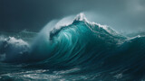 Massive ocean wave crashing with force