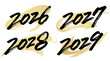 © Fujikawa  Spare - 2026、2027、2028、2029と書いた筆文字と背景用の筆模様のベクター素材のセット