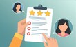 © Gianna - Customer review satisfaction feedback survey concept, User give rating to service experience on online application, 5-star satisfaction, customer evaluation product service quality, good quality most.