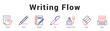 © Mia - Writing Flow Modern and clean web banner illustration featuring thematic icons for visual communication