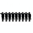 © Dealovaliandra - Row of saluting soldiers in formation, vector silhouette style.