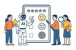 © icon_art - Robot and business team analyzing customer feedback and service quality data