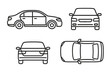 © icon_art - Sedan car vehicle outline drawings showing side, front, back, and top views