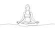 © chekman - Drawing of a woman sitting in lotus pose and meditating in one line art style. Yoga illustration with editable stroke. Vector illustration.