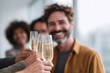 © SolaruS - Diverse team celebrating success with a champagne toast. Symbol of achievement, teamwork, joy, and togetherness. Perfect for corporate, party or event themes.