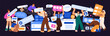 © Paper Trident - Designers create together. People redesign UI UX design with elements. Creative team updates digital interface of web and mobile app. Teamwork development concept. Flat isolated vector illustration.