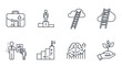 © Pemudasetempat - Line art icons depicting career growth, success, and development concepts.