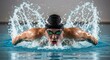 © ANDREY PROFOTO - Dynamic male swimmer in butterfly stroke with explosive water splash
