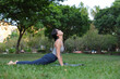 © leungchopan - Woman practicing upward dog yoga pose at green park