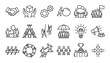 ©  MVectors - Set of teamwork cooperation black line vector icons isolated on white background handshake group of people holding cube gears working together discussion puzzle piece climbing ladder umbrella