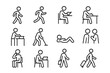 © Valentyna - Human Activity Icons. Human activities. Line icon set of human activities: walking, running, reading, writing, cooking, cleaning, exercising,