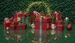 © Argiduna - Imagen de una escena Navideña, dominada por los colores rojo y verde. Muestra una pila de cajas de regalo envueltas con lazos grandes, algunas rojas con lazos verdes y otras verdes con lazos rojos.