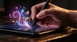 © Shaper - Digital artist creating vibrant artwork on a tablet with a stylus
