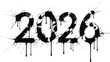 © MSTSHAHANAJ - 2026 New Year number typography with black ink splatter, grunge paint drip texture, creative abstract graffiti style text, isolated on white background for calendar design.