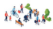 © Reginald - Isometric illustration depicting diverse people engaged in various daily activities in an urban park setting.