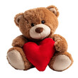 © ceren - Cute brown teddy bear holding a red heart pillow sitting