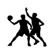 © MdSomun - Basketball players silhouettes in action offense and defense on white background