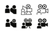 © Coosh448 - Film Projector Icons. watching a film. Icon set. Set Logo of watching a film: projector. harmonious logo variations of the same emblematic concept, each with
